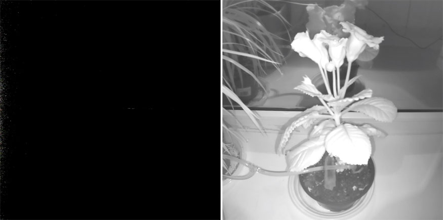 Изображение с телекамеры без и с ИК-подсветкой